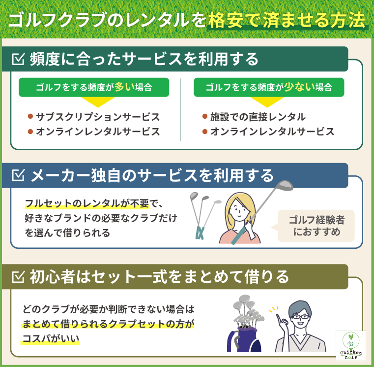 ゴルフクラブのレンタルを格安で済ませる方法