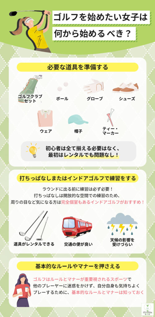 ゴルフを始めたい女子は何から始めるべき？費用・服装・練習など初心者 