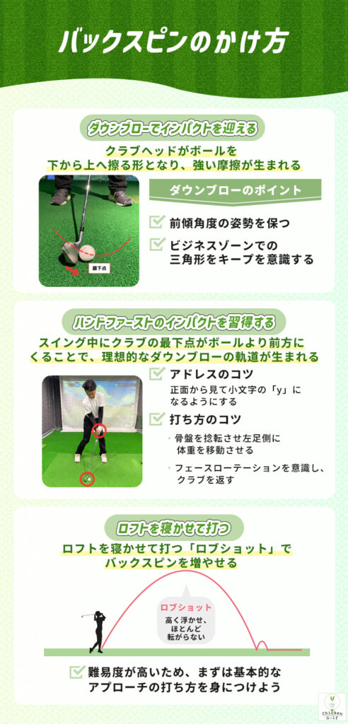 ゴルフのバックスピンのかけ方は？仕組みや番手別の適正量・増やし方も解説
