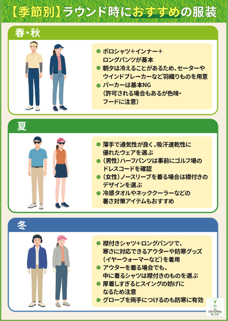 【季節別】ラウンド時におすすめの服装│気温の変化に合わせて変えることが大切