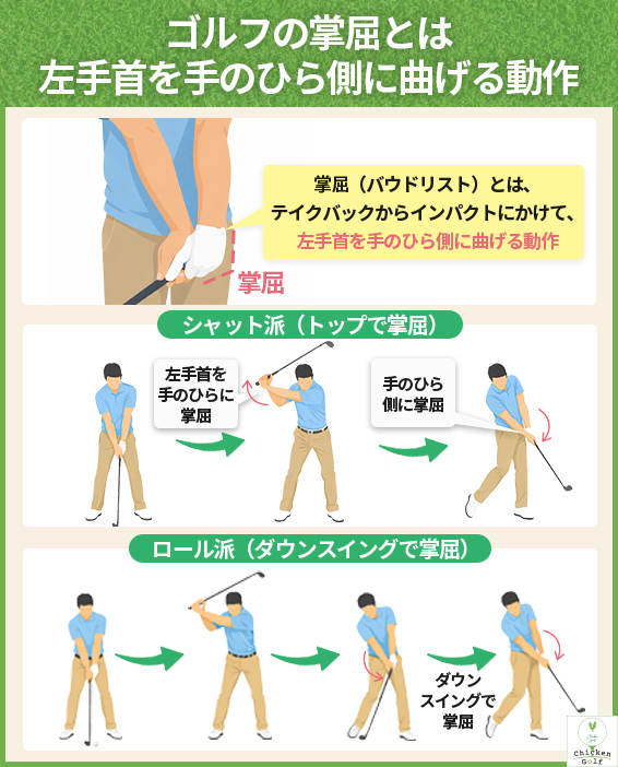 ゴルフの掌屈とは│左手首を手のひら側に曲げる動作